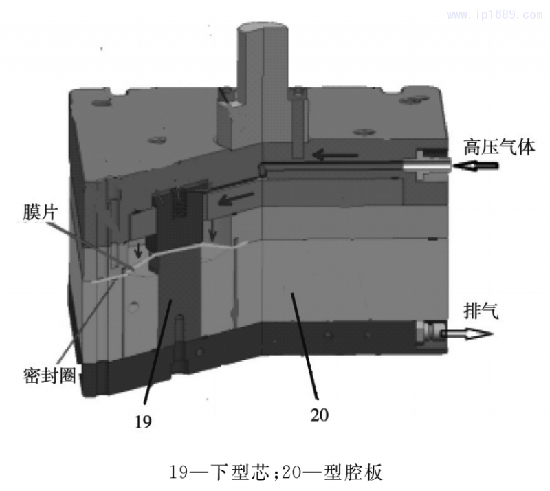 圖５ 膜片高壓預成型模具工作原理